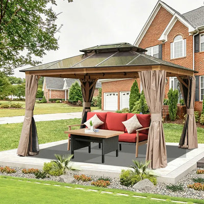 Polycarbonate Hardtop Gazebo Wood-looking