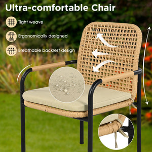 7 Pieces Patio Dining Set, Outdoor Wicker Furniture Set, Plastic-wood