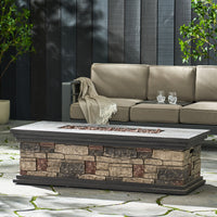 Contemporary Rectangle MGO Fire Pit 50,000 BTU Stone Gray Magnesium