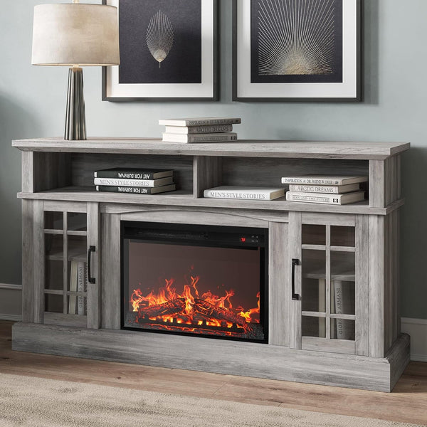 Traditional 58" Rustic TV Stand with 23" Electric Fireplace Heater