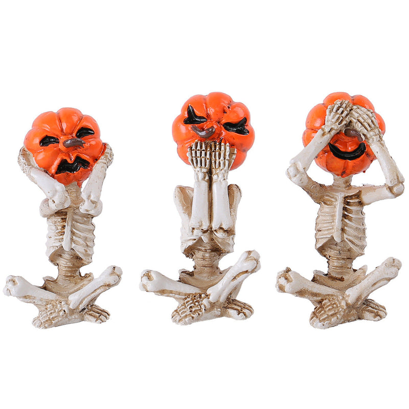 Pumpkin Head Skull Ornaments – 3-Piece Set