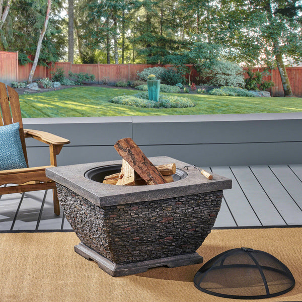 32'  MgO Light-Weight Concrete Wood Burning Square Fire Pit, Grey