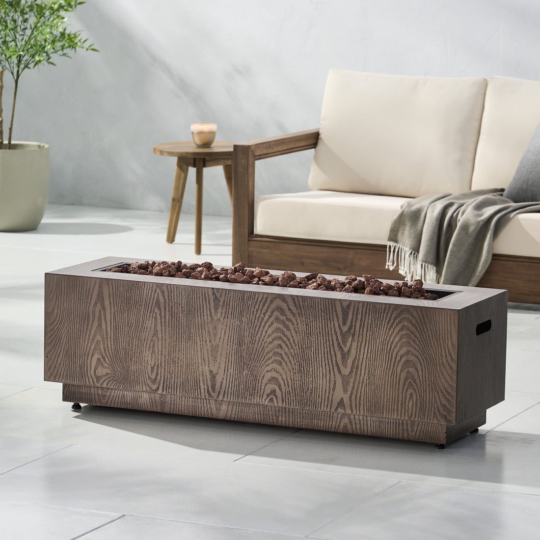 Outdoor 48' Rectangular Iron Propane Fire Pit with 50,000 BTU, Brown