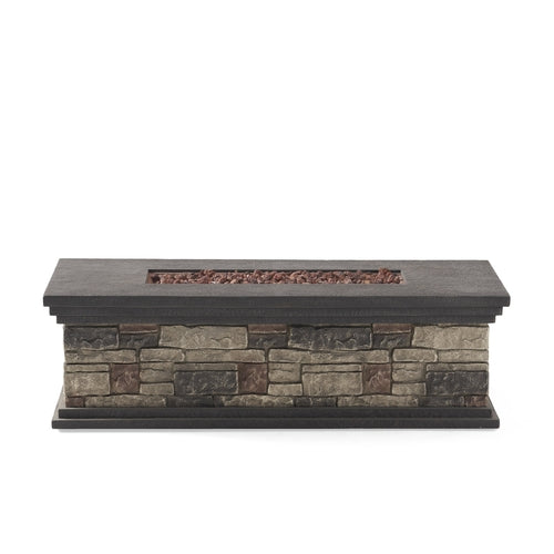 Contemporary Rectangle MGO Fire Pit 50,000 BTU Stone Gray Magnesium