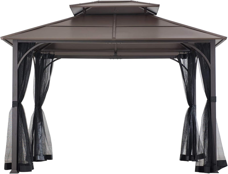 10x12 Hardtop Gazebo Steel Frame Netting Brown