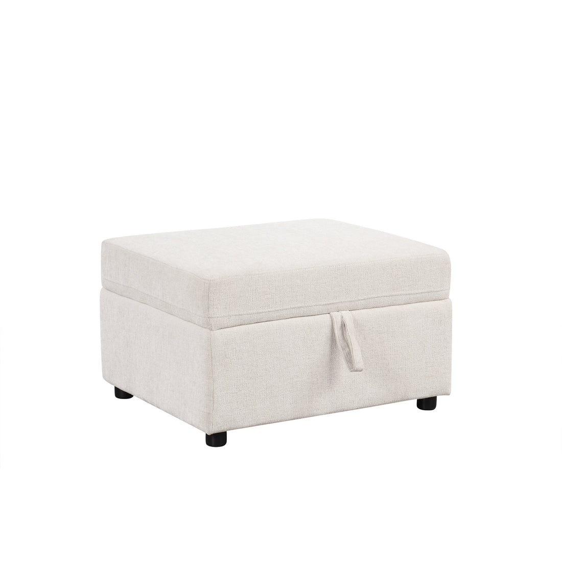 Beige Chenille Sectional Sofa Convertible Pull-out Bed with Storage