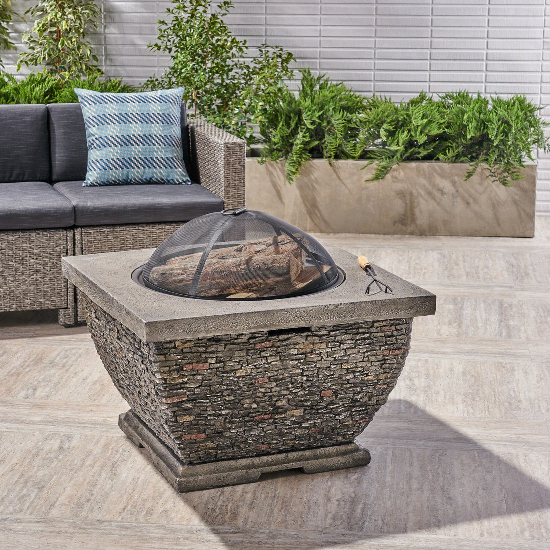 32'  MgO Light-Weight Concrete Wood Burning Square Fire Pit, Grey