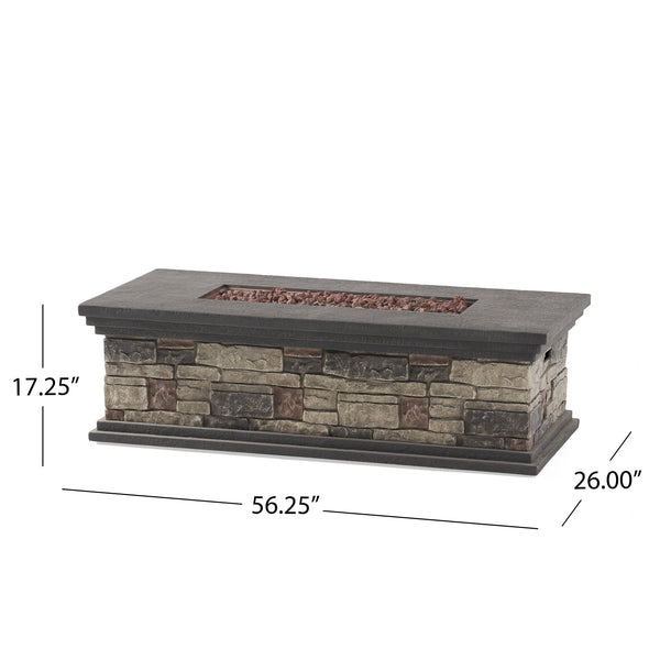 Contemporary Rectangle MGO Fire Pit 50,000 BTU Stone Gray Magnesium