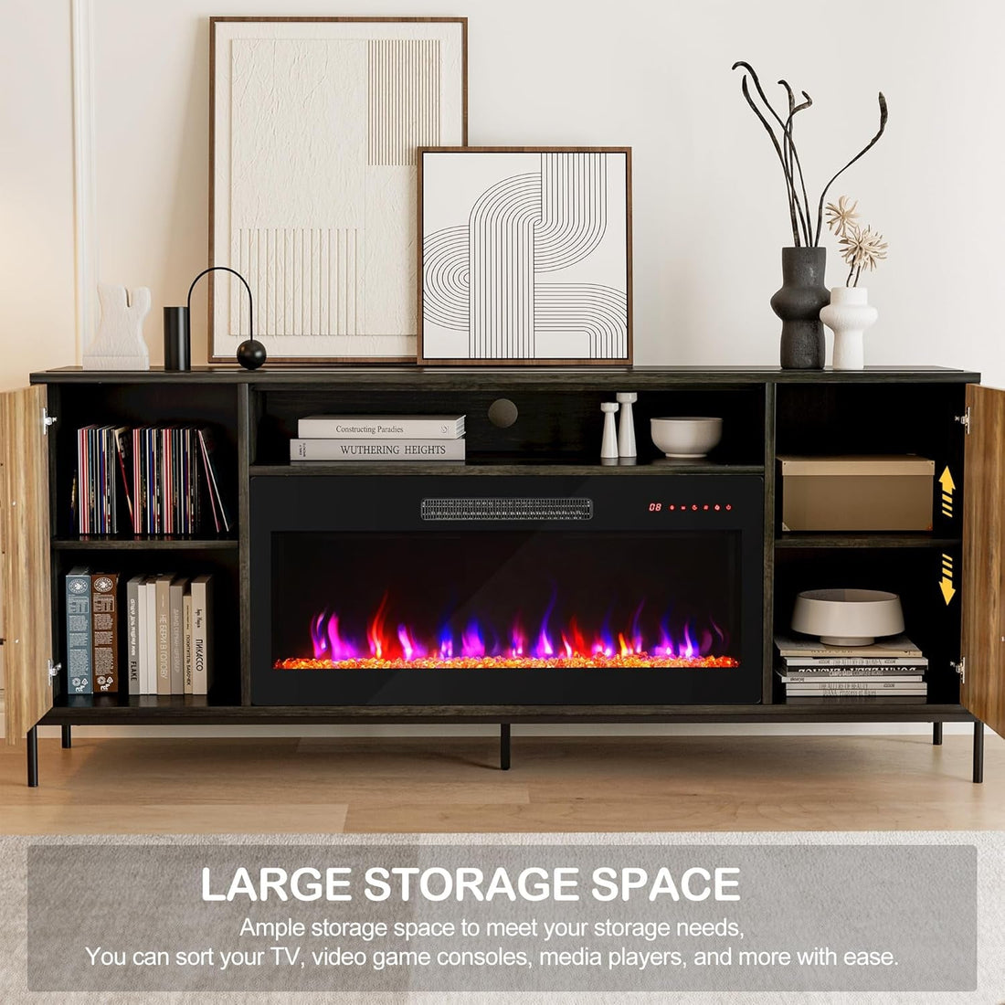68" TV Stand with 36" Electric Fireplace Heater, Entertainment Center