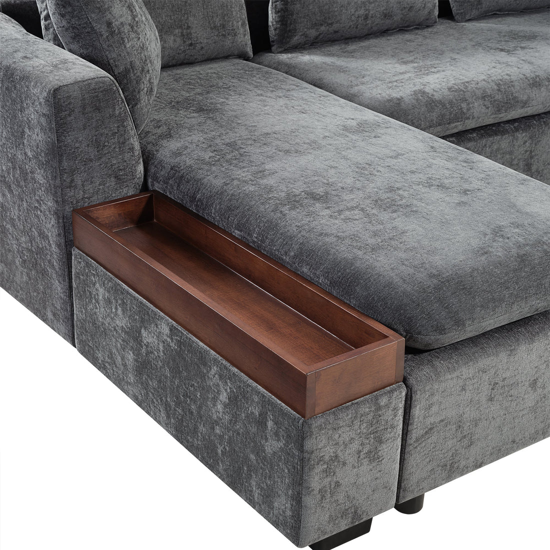 Modern L-Shaped Sectional Sofa with Storage in Gray Chenille, 93.7'