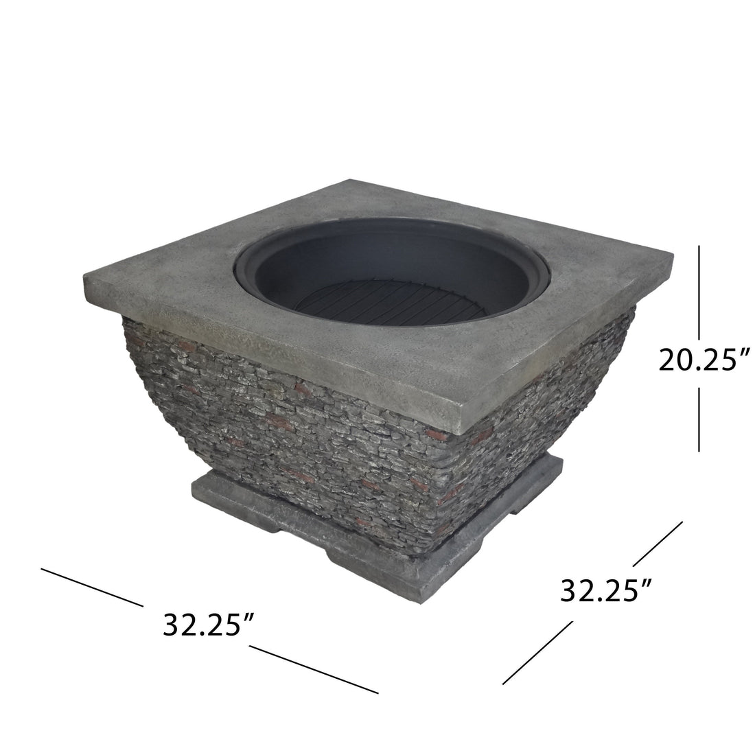 32'  MgO Light-Weight Concrete Wood Burning Square Fire Pit, Grey