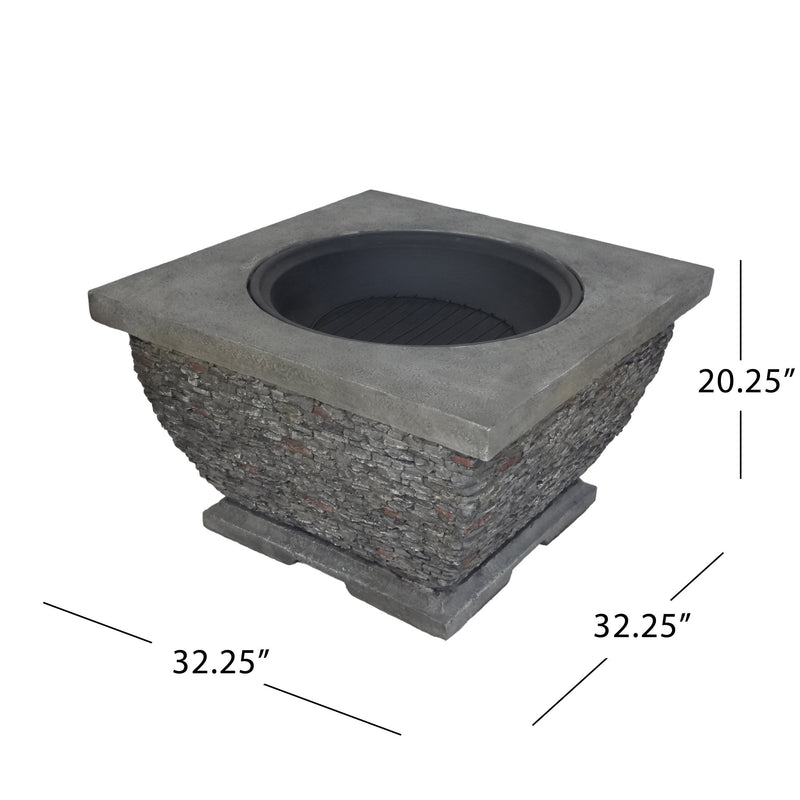 32'  MgO Light-Weight Concrete Wood Burning Square Fire Pit, Grey