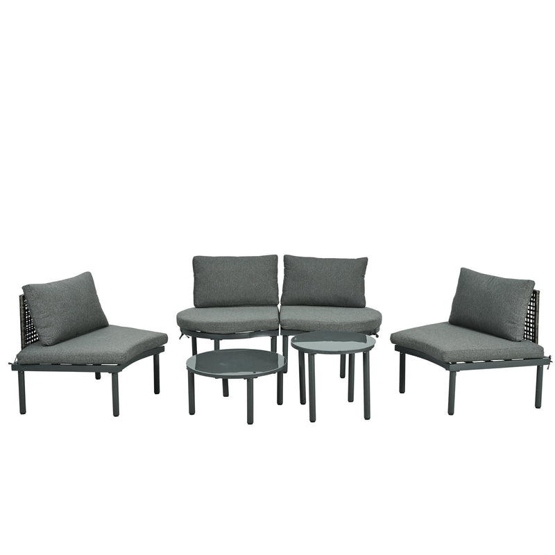6-Piece Patio Sofa Furniture Set, Half Moon Outdoor Sectional Sofa